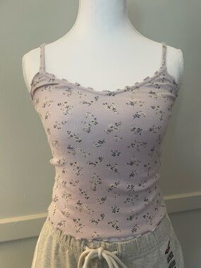 Hollister Light Lavender Floral Ribbed Cami